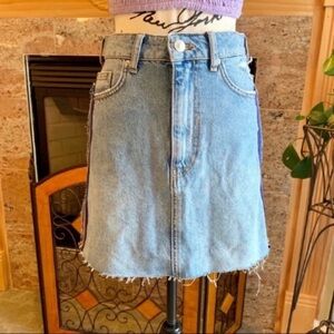 Bershka Distressed Frayed Denim Ribbon Mini Skirt